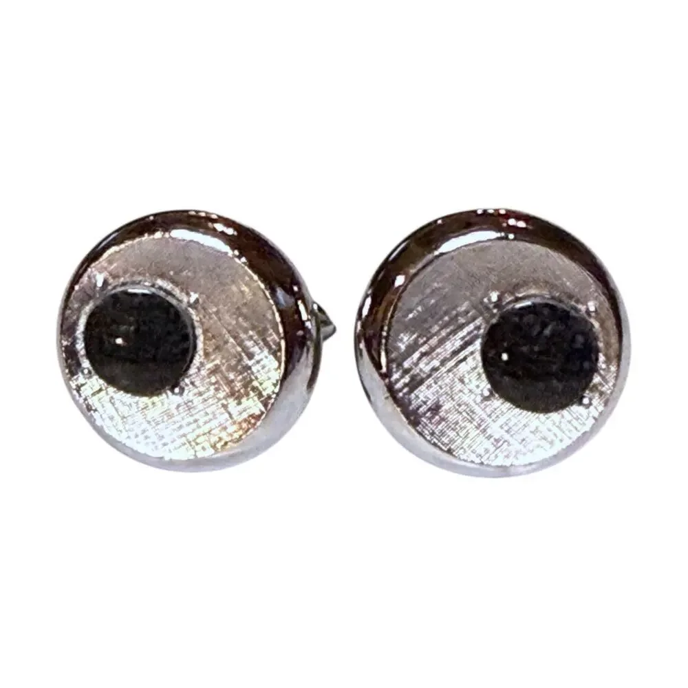 Vintage Swank Cufflinks Mens Silver Tone MCM Speckled Dark Glass Jewel